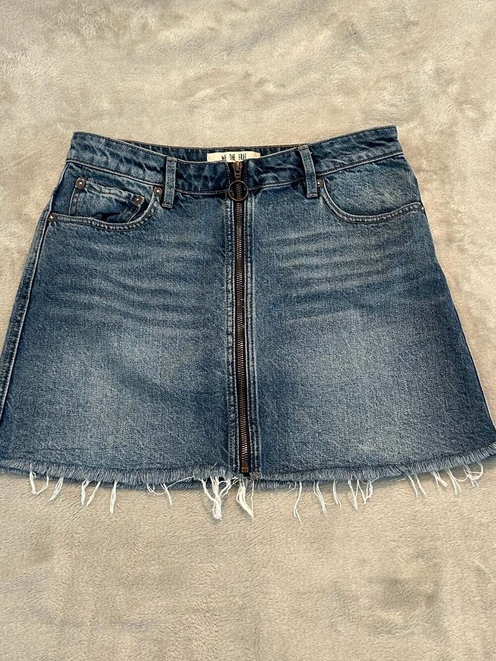 We The Free Zip It Up Denim Mini Skirt Size 28 Blue Raw Hem